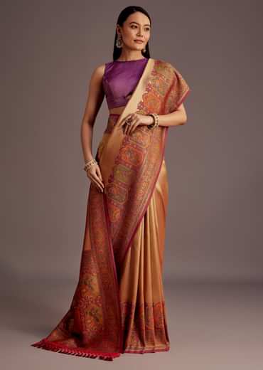 Beige Silk Saree With Traditional Woven Motifs