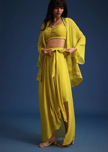 Lime Green Asymmetrical Skirt And Jacket Set