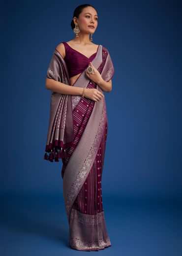 Purple Dola Silk Saree With Zari Woven Floral And Geometric Patterns