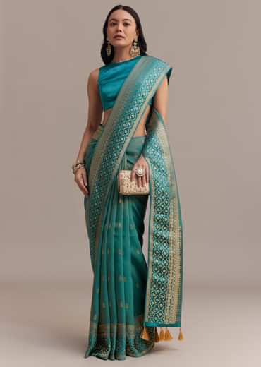 Blue Tissue Silk Saree With Chanderi Zari Weaving