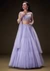 Lavender Net Hand Embroidered Pearl Work Lehenga Set