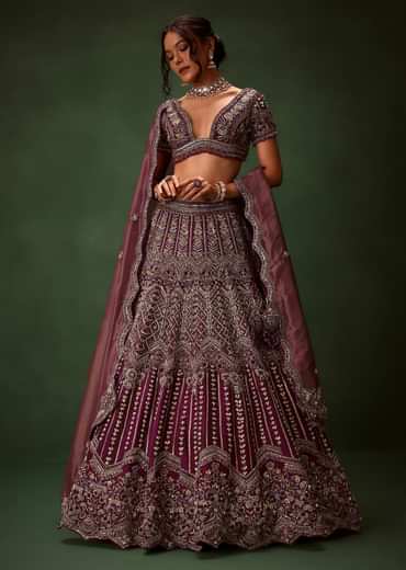 Deep Purple Raw Silk Lehenga Set