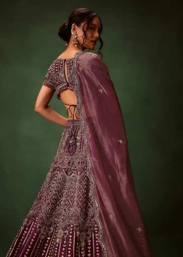 Deep Purple Raw Silk Lehenga Set