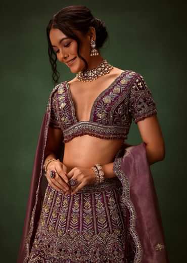 Deep Purple Raw Silk Lehenga Set