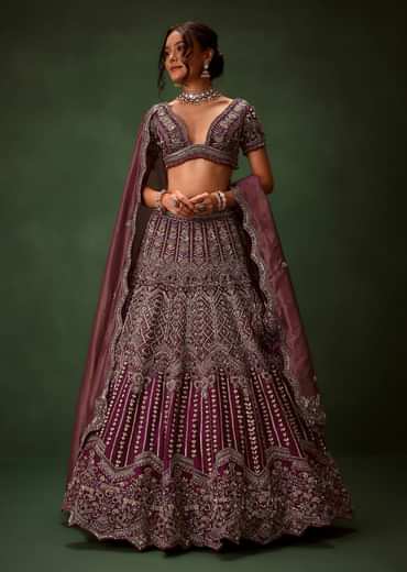 Deep Purple Raw Silk Lehenga Set