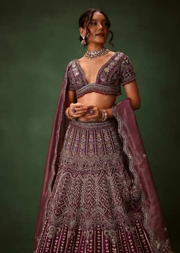 Deep Purple Raw Silk Lehenga Set