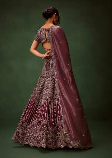 Deep Purple Raw Silk Lehenga Set