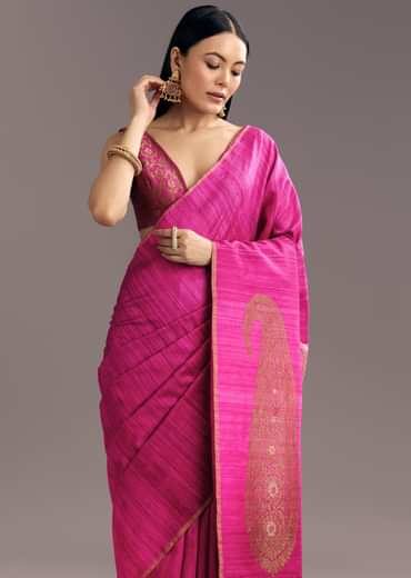Purple Shaded Kora Silk Handloom Saree With Woven Traditional Motif