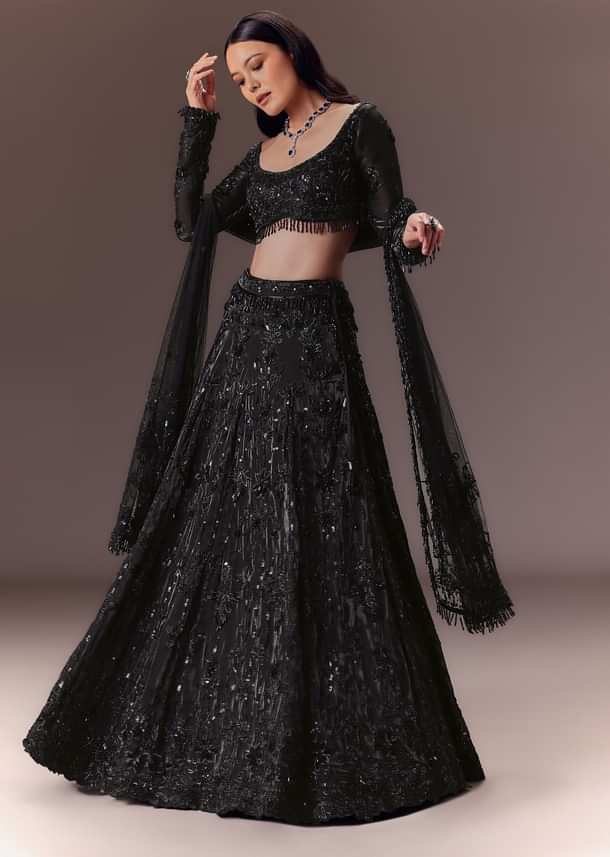Black Organza Lehenga Set