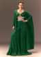 Green Ruched Blouse With Frill Palazzo And Cape
