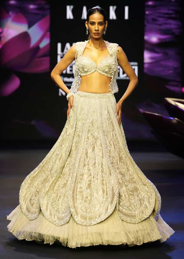 Silver Embroidered Lehenga With Blouse And Jacket