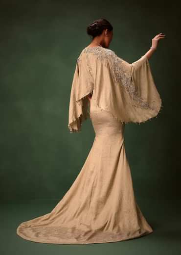 Golden Chiffon Silk Jacquard Kaftan