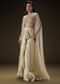 Beige Zardozi Embroidered Blouse With Brocade Drape Skirt And Net Cape