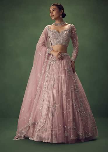 Blush Pink Hand Embroidered Lehenga Set
