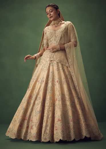 Peach Hand Embroidered Sequin And Zari Work Lehenga Set