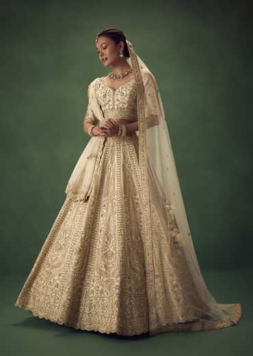 Off White Lehenga Set With Zari And Sequins Work