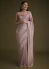 Light Purple Tissue Saree With Floral Embroidery