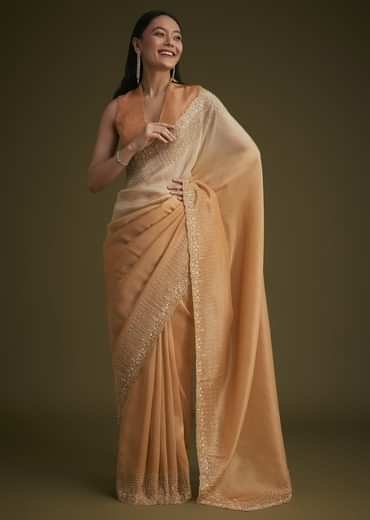 Ombre Orange Jacquard Saree With Cutdana And Stone Embroidery