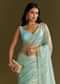Sea Blue Glass Tissue Saree With Cutdana And Beads Scallop Border