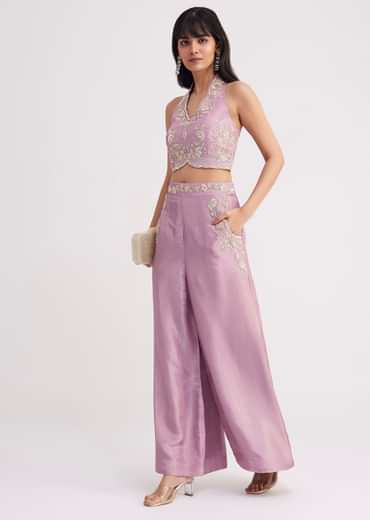 Lavender Tissue Crop Top And Palazzo Set