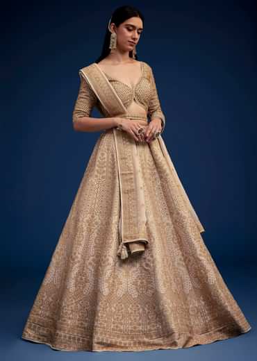 Beige Brocade Lehenga Set And Belt