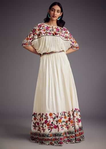 Ivory Embroidered Skirt With Resham work Detailed Crop Top