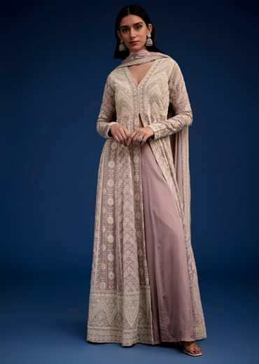 Lavender Embroidered Palazzo Set With Dupatta