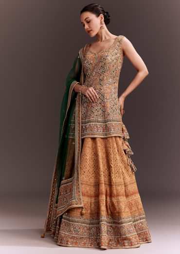 Yellow Printed and Mirror Embroidered Lehenga Set
