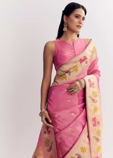 Pink Dola Silk Paithani Saree With Dollar Butti And Multicolor Motif