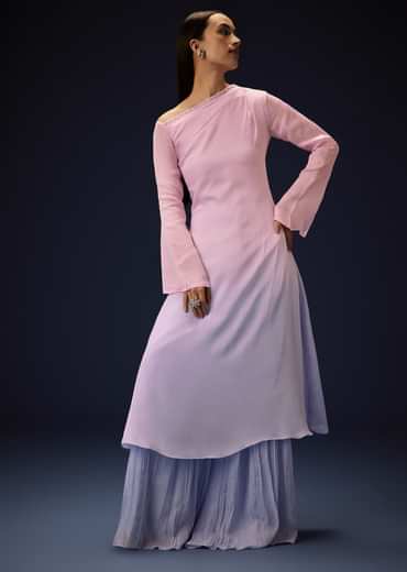 Pink Ombre A Line Kurta With Ruched Palazzo