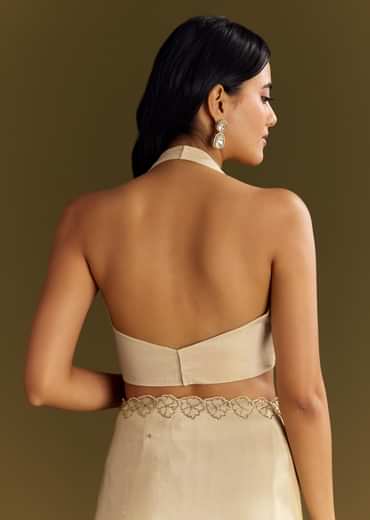 White Tissue Saree With Cutdana And Beads Scallop Border