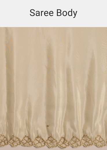 White Tissue Saree With Cutdana And Beads Scallop Border