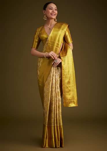 Coffee Beige Kanjivaram Silk Saree With Golden Zari Border