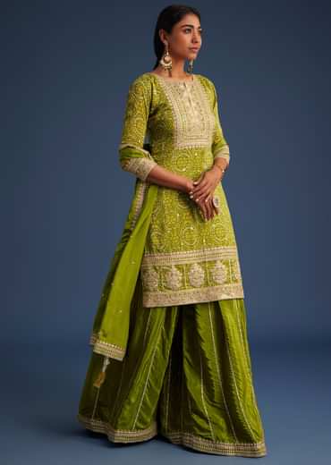 Green Organza Bandhani Print Palazzo Set