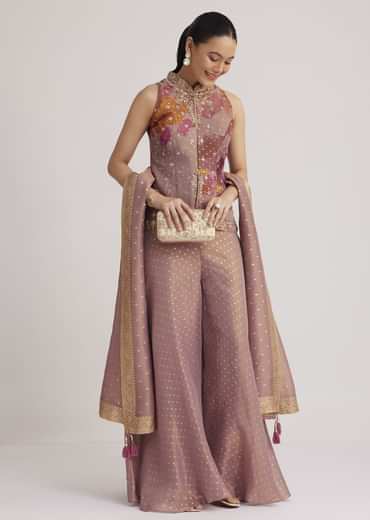 Purple Floral Embroidered Palazzo Set