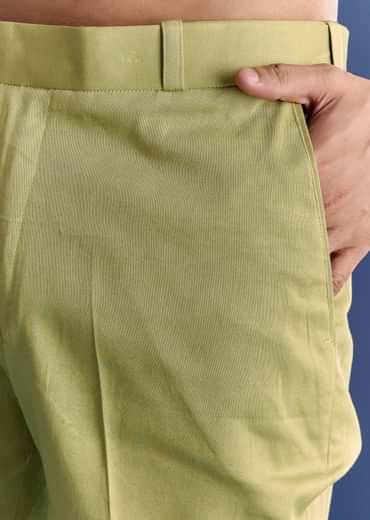 Mint Green Munga Silk Kurta Jacket Set With Hand Embroidery