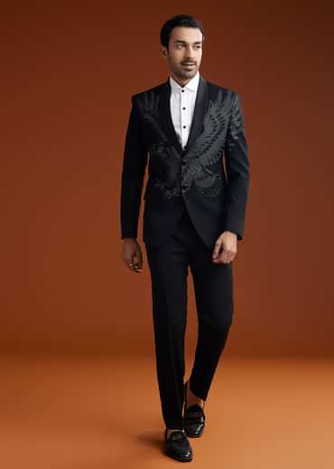 Black Suiting Coat Set With Cutdana Embroidery