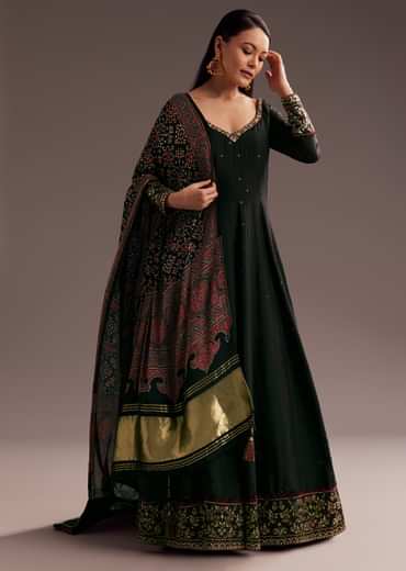 Black Sequins Zardosi Silk Anarkali Dupatta Set