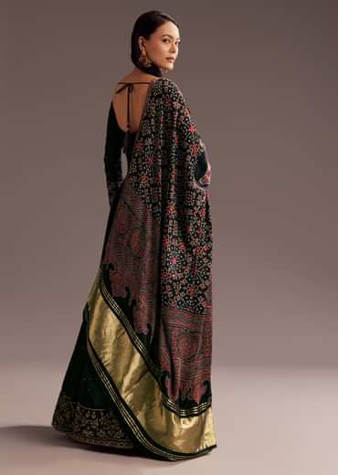 Black Sequins Zardosi Silk Anarkali Dupatta Set