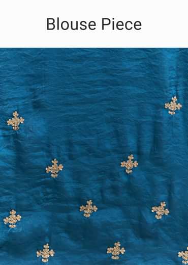 Peacock Blue Satin Saree With Gotapatti Zardosi Stones And Cutdana Embroidery
