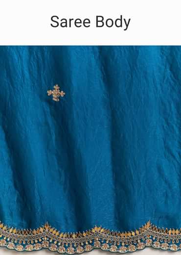 Peacock Blue Satin Saree With Gotapatti Zardosi Stones And Cutdana Embroidery