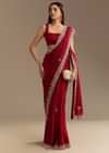 Red Satin Saree With Gotapatti And Scallop Border