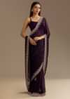 Purple Satin Saree With Gotapatti Work And Scallop Border