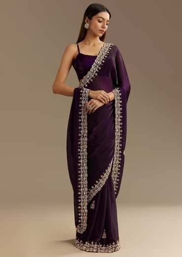 Purple Satin Saree With Gotapatti Work And Scallop Border