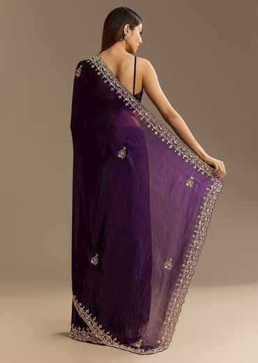 Purple Satin Saree With Gotapatti Work And Scallop Border