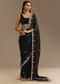Black Satin Saree With Zardosi Sequins And Scallop Border