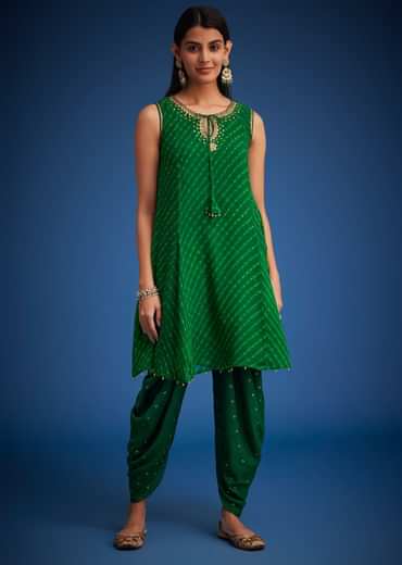 Green Georgette Leheriya Embroidered Dhoti Set