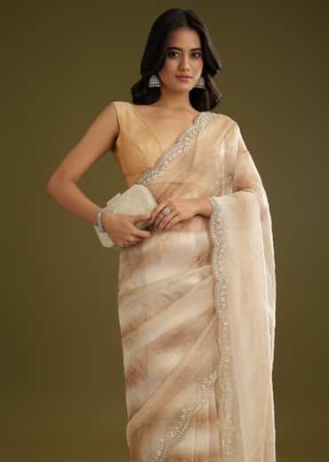 Beige Shaded Glass Tissue Saree With Stone Embellishment