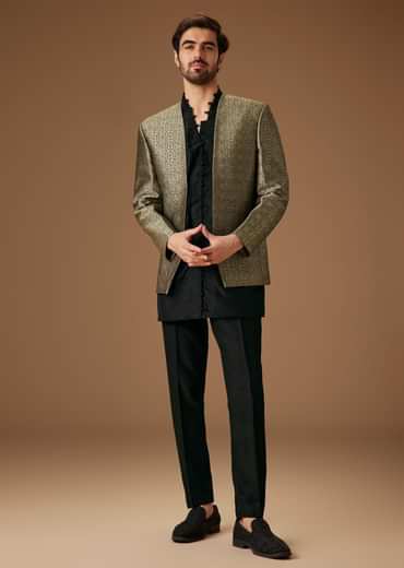 Black Banarasi Silk Indowestern Bandi Set