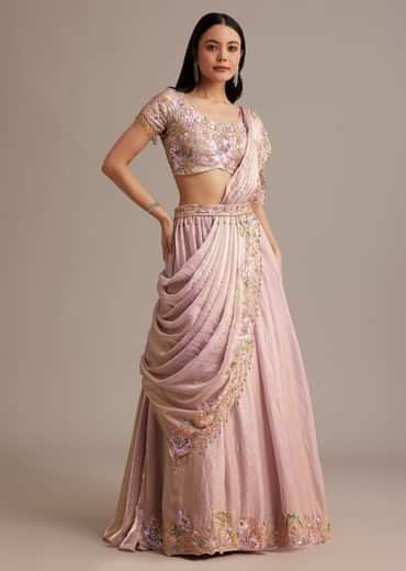 Lavender Organza Tissue Lehenga Set With Sequins And Bead Work